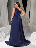 Plus Size Gorgeous One-Shoulder Sleeveless Sequin Formal Dress