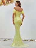Off Shoulder Sweetheart Neck Sequin Mermaid Dress - Elonnashop
