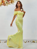 Off Shoulder Sweetheart Neck Sequin Mermaid Dress - Elonnashop