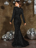 Elegant V Neck Long Sleeve Sequin Mermaid Dresses - Elonnashop