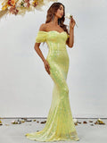 Off Shoulder Sweetheart Neck Sequin Mermaid Dress - Elonnashop