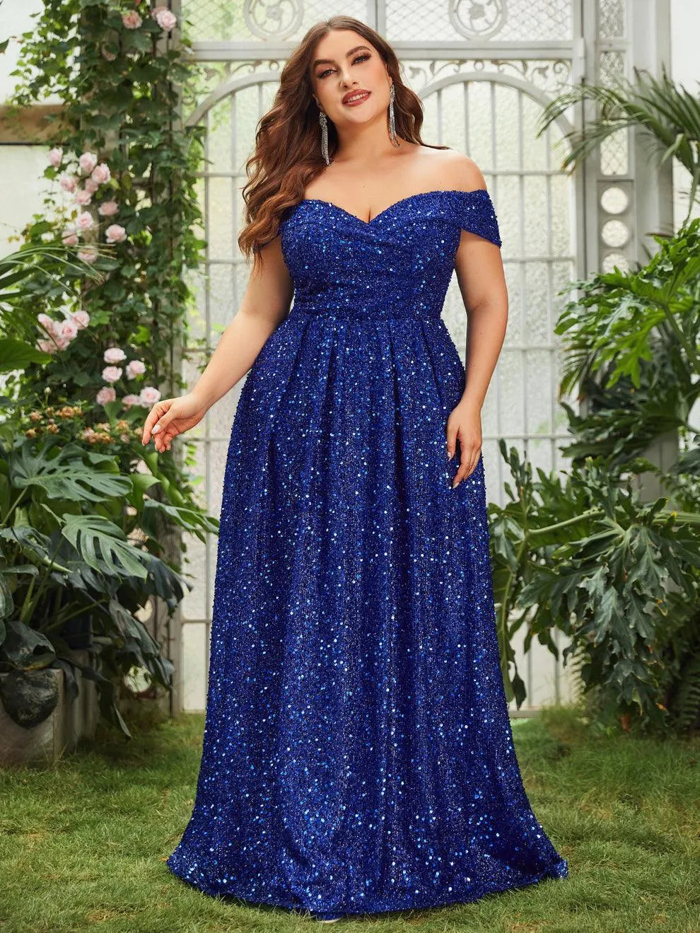 Plus Off Shoulder Sequin Prom DressCinthya - Elonnashop