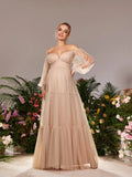 Maternity Off Shoulder Bishop Sleeves Tulle Party Dress