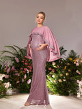 Maternity Round Neck Cape Sleeves Mermaid Hem Sequin Evening Dress