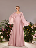 Maternity Sweetheart Neck Cape Sleeves Chiffon Evening Dress