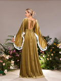 Maternity Backless Cape Sleeves Velvet Party Dress