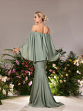 Maternity Off Shoulder Cape Sleeves Mermaid Hem Evening Dress