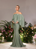 Maternity Off Shoulder Cape Sleeves Mermaid Hem Evening Dress