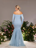 Maternity Off Shoulder Mesh Mermaid Hem Evening Dress