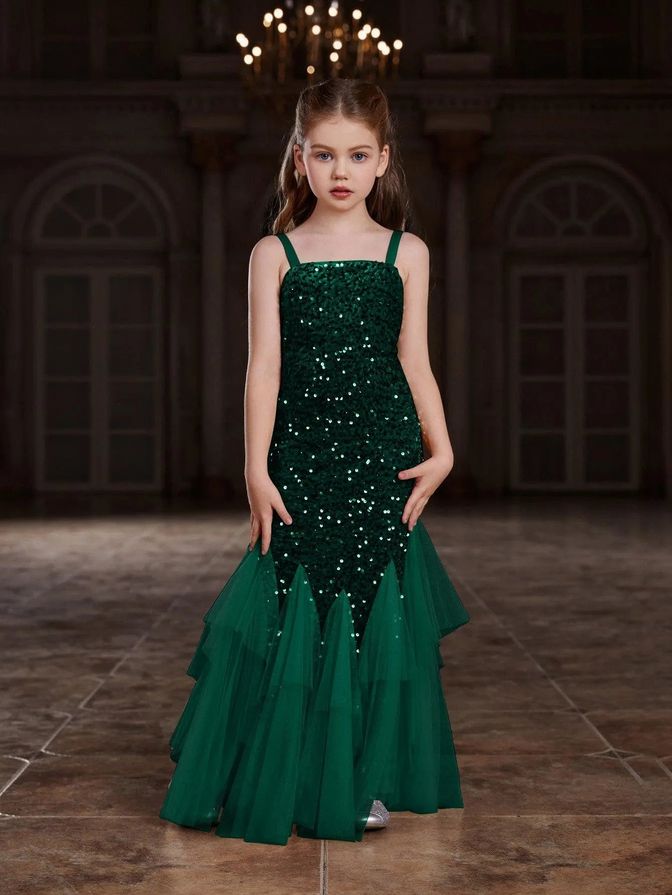 Tween Girls' Sleeveless Mesh Overlay Sequin Mermaid Dress - Elonnashop