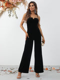 Spaghetti Strap Sweetheart Velvet Prom Jumpsuit - Elonnashop