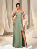 Elegant Solid Spaghetti Straps Split Thigh Bridesmaids Dress