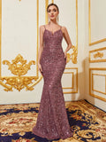 Elegant Spaghetti Straps Mermaid Hem Sequin Evening Dress