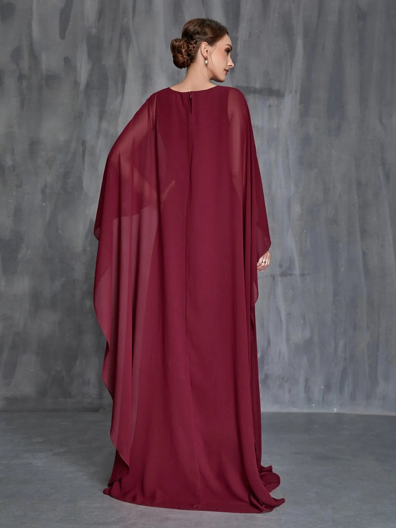 Womens' Solid Layered Hem Chiffon Cape Gown - Elonnashop