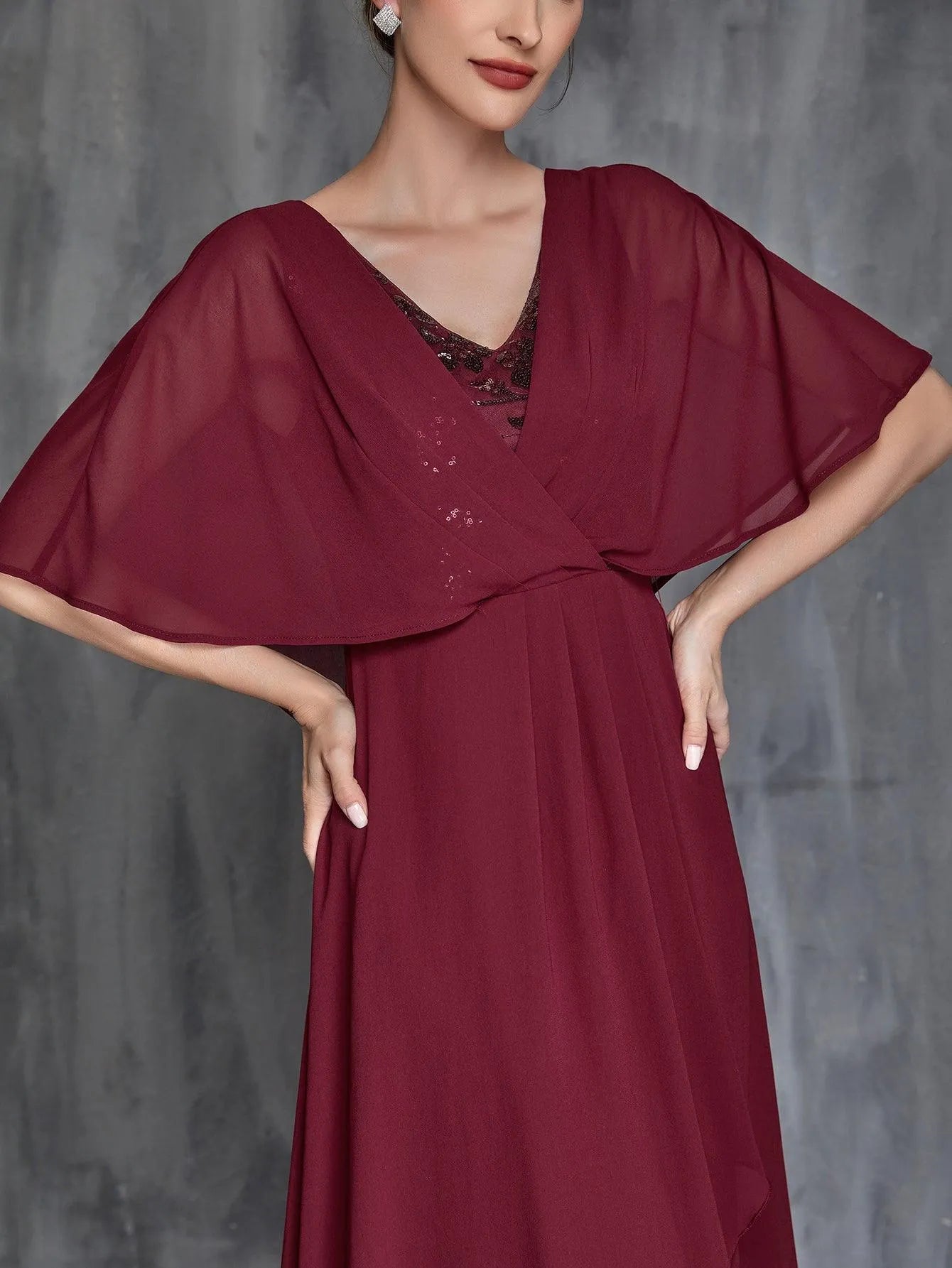 Womens' Butterfly Sleeves Chiffon Formal Dress - Elonnashop