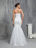 Ruched Front Mermaid Hem Sequin Tube Wedding Dresses - Elonnashop