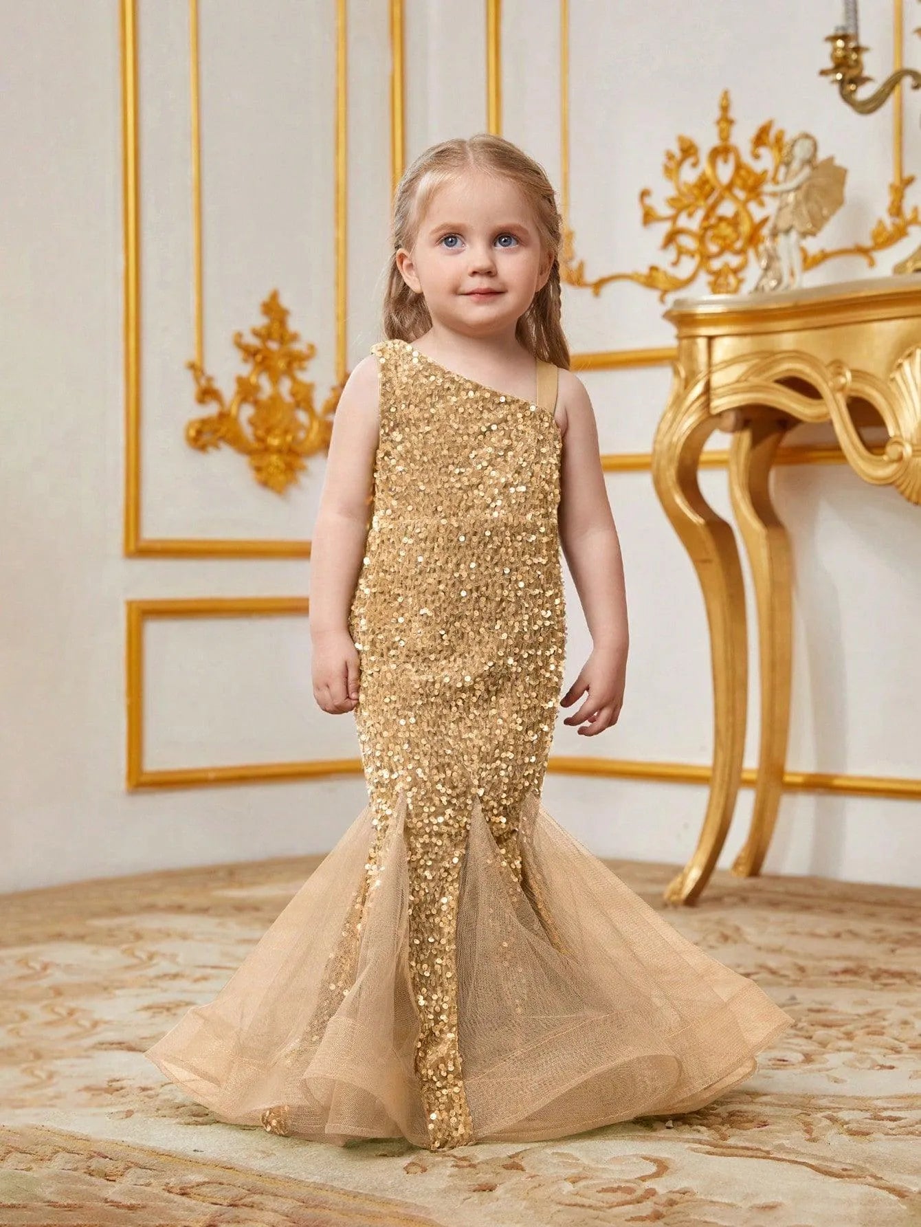 Young Girls' Mesh Insert Mermaid Hem Sequin Dress - Elonnashop