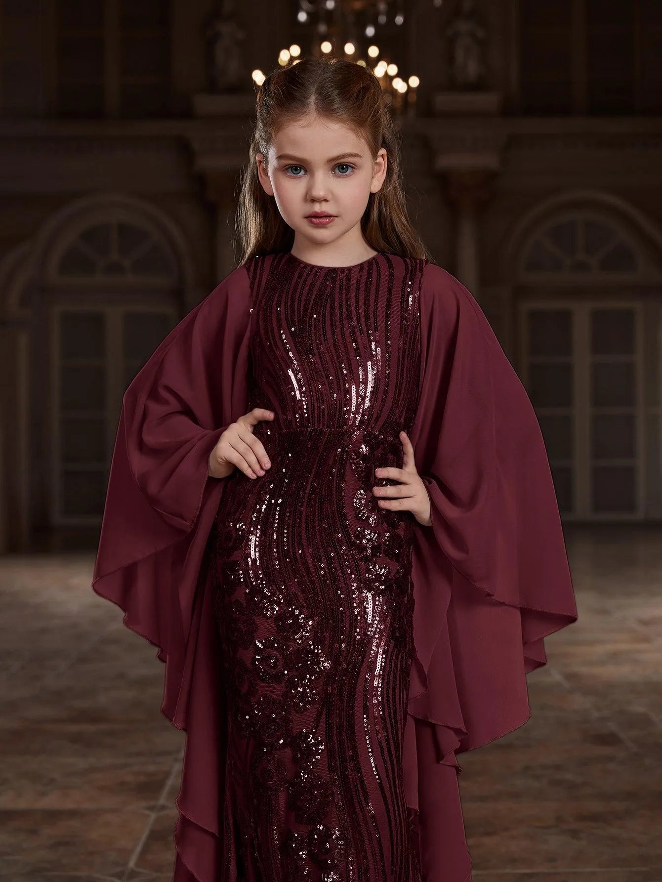 Tween Girls' Extra-Long Sleeves Graphic Sequin Party Dress - Elonnashop