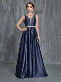 Womens' Backless Rhinestone Waistband Satin Formal Dress - Elonnashop