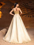 One Shoulder Satin Overlay Sequin Mermaid Dresses