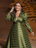 Plus Plunging Neck Long Sleeves A Line Prom Dress