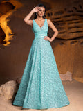 Elegant V Neck Sleeveless Sequin A-line Dresses