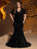 Plus V Neck Short Sleeve Backless Mermaid Dresses