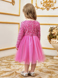 Young Girls' Cute Bow Front Long Sleeve Party Dress - Elonnashop