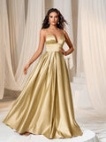 Plunging Neck Floor Length Satin Cami Party Dress - Elonnashop