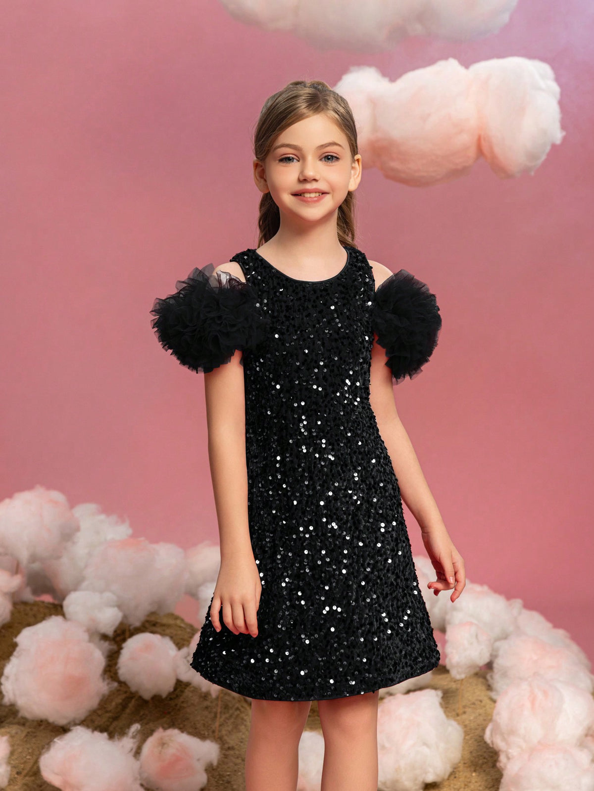 Tween-Mädchen-Partykleid mit Rüschenbesatz und Pailletten 