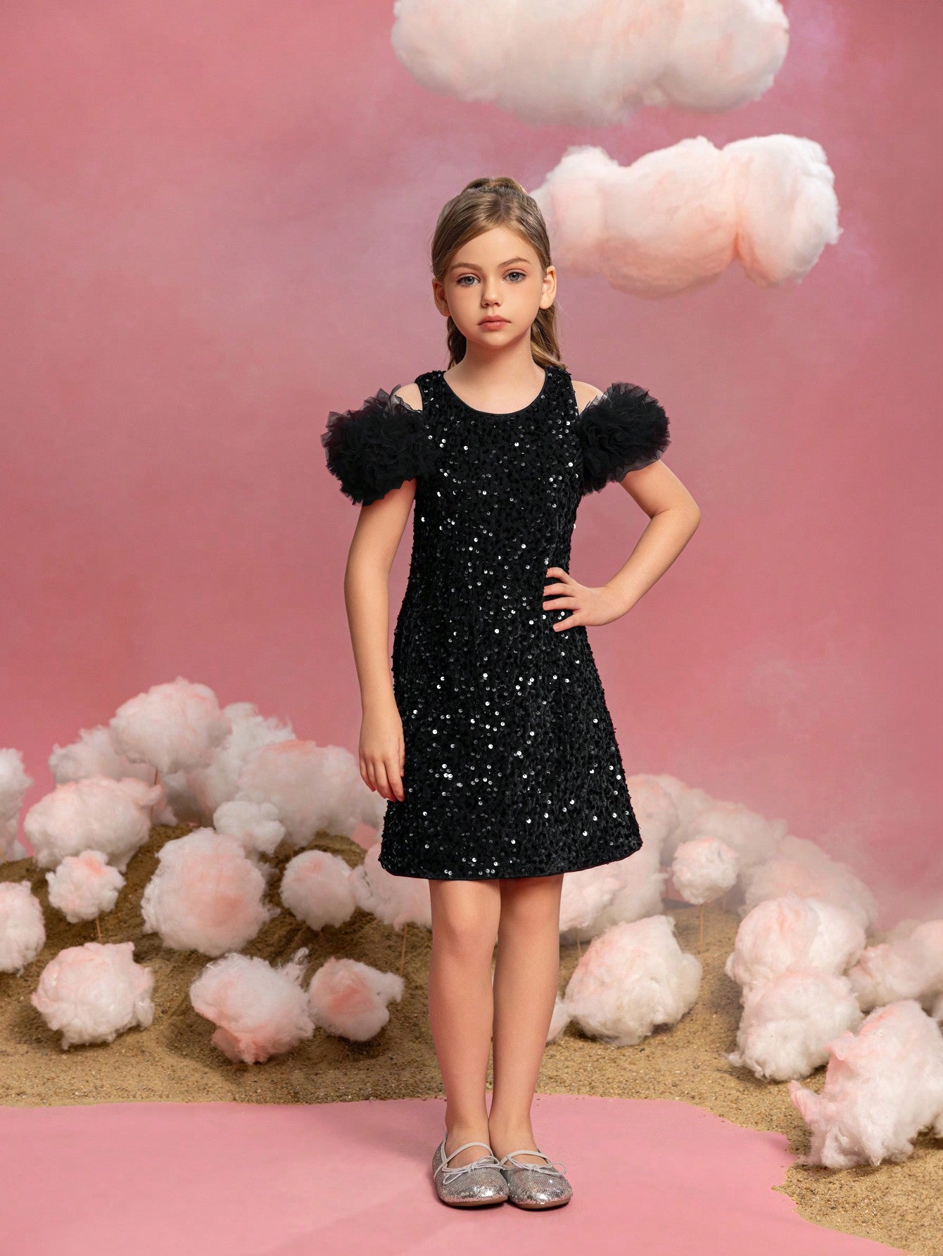 Tween-Mädchen-Partykleid mit Rüschenbesatz und Pailletten 