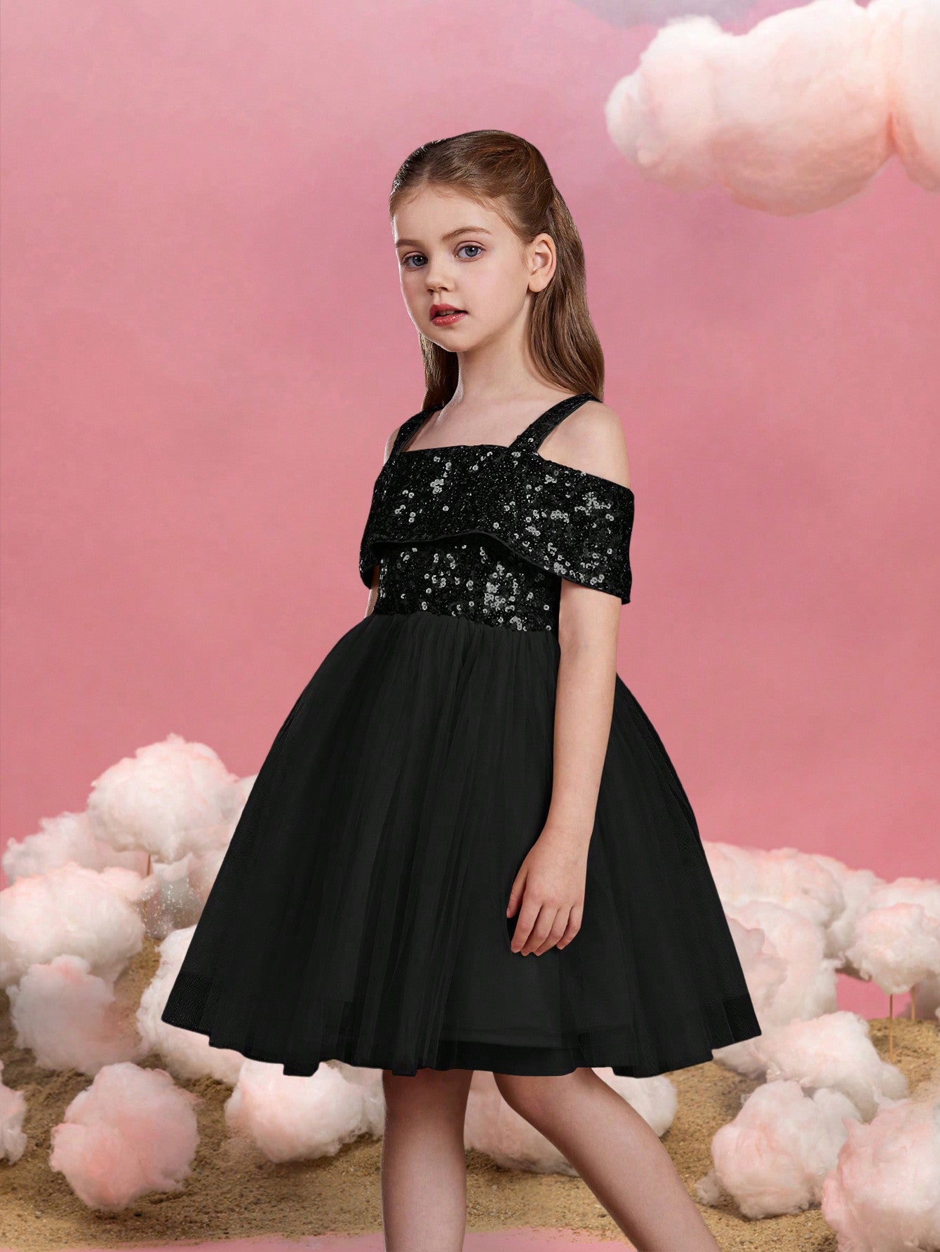 Tween Girls' Sparkling Off Shoulder Sequin Party Dress