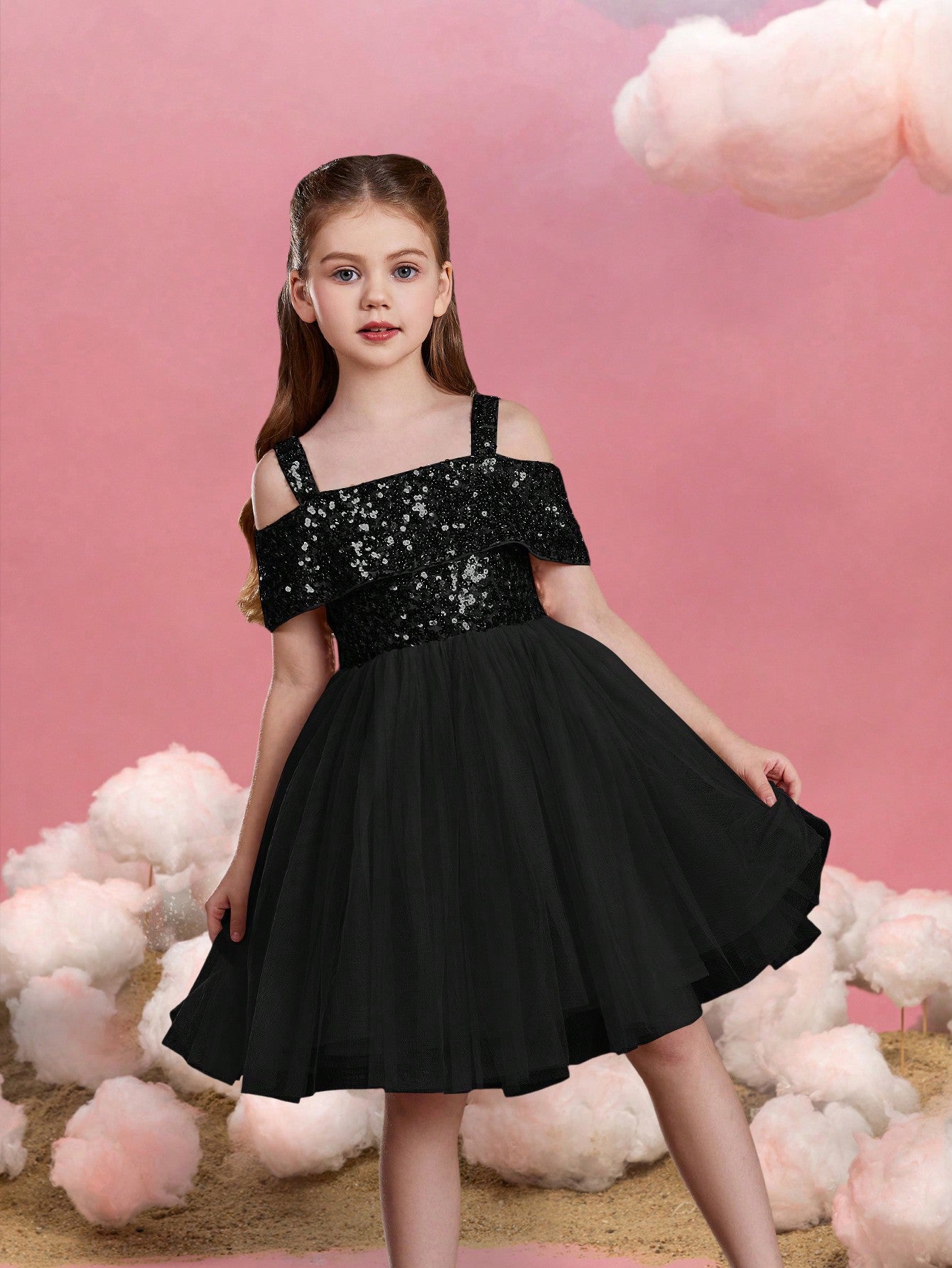 Tween Girls' Sparkling Off Shoulder Sequin Party Dress