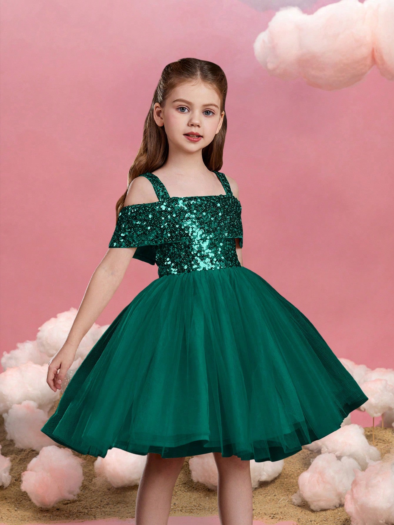 Tween Girls' Sparkling Off Shoulder Sequin Party Dress