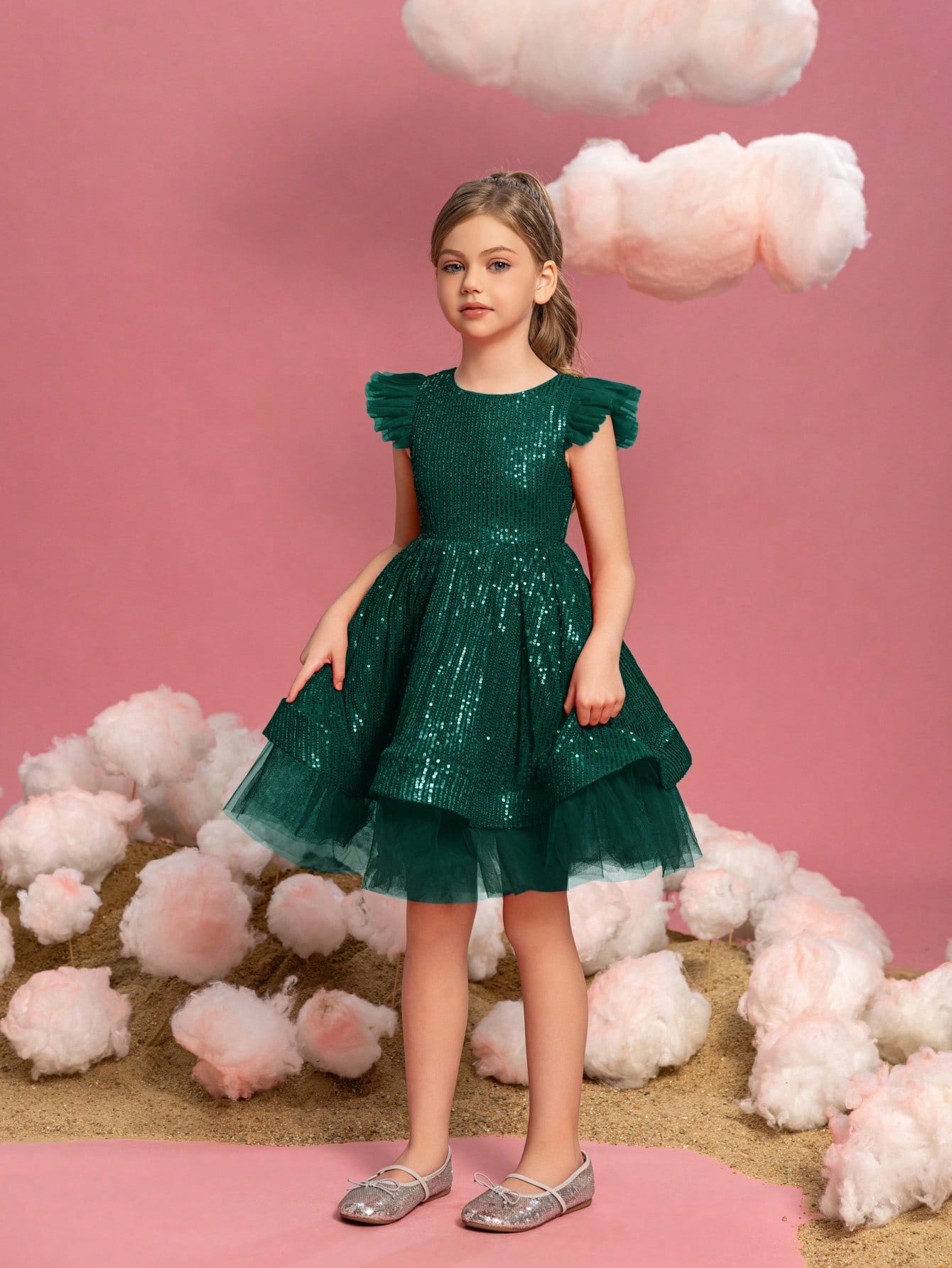 Tween Girls' Sparkling Cap Sleeves Sequin Party Dress