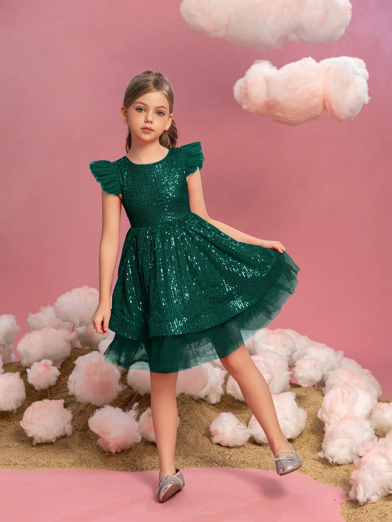 Tween Girls' Sparkling Cap Sleeves Sequin Party Dress