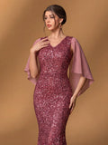 Womens' Draped Back Mermaid Hem Sequin Formal Dress