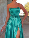 Elegant Twist Front Split Thigh Satin Tube Formal Dress