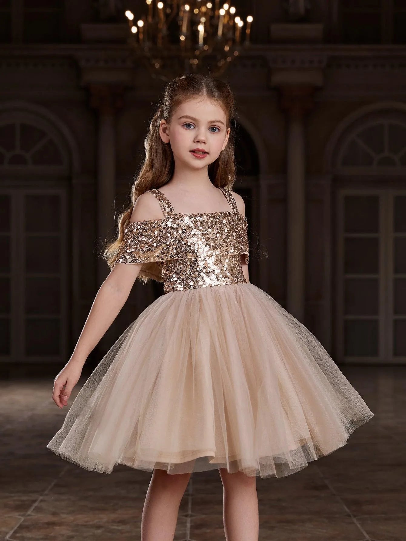 Tween Girls' Sparkling Off Shoulder Sequin Party Dress - Elonnashop