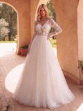 Gorgeous Plunging Neck Backless Applique Tulle Wedding Dress