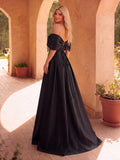 Gorgeous Off Shoulder Rhinestone Embellished Bust Satin Prom Dress Wedding Dress