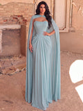 Elegant Strapless Long Dress With Cinched Waist, Keyhole Neckline And Flowing A-Line Silhouette Wedding Party Fall