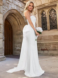 Applique Tube Mermaid Wedding Dress With Bow - Elonnashop