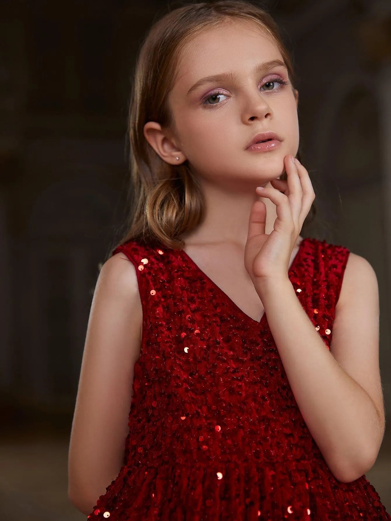 Tween Girls' V Neck Sleeveless Sequin Tail Dress With Bow - Elonnashop