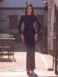 Elegant Long Sleeves Split Hem Ombre Sequin Evening Dress