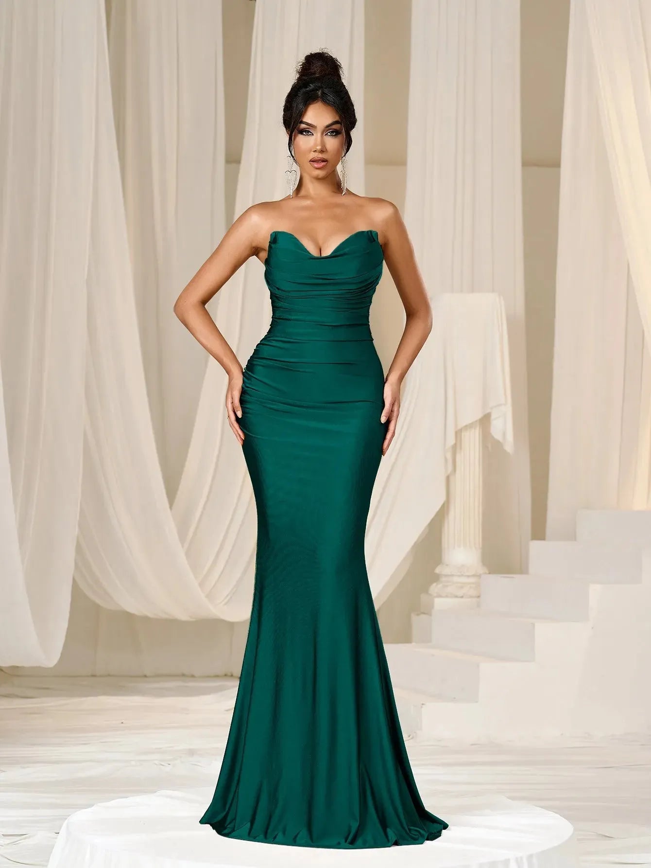 Elegant Solid Strapless Mermaid Hem Evening Dress