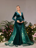 Maternity Pearl Embellished V Neck Mesh Overlay Mermaid Hem Evening Dress