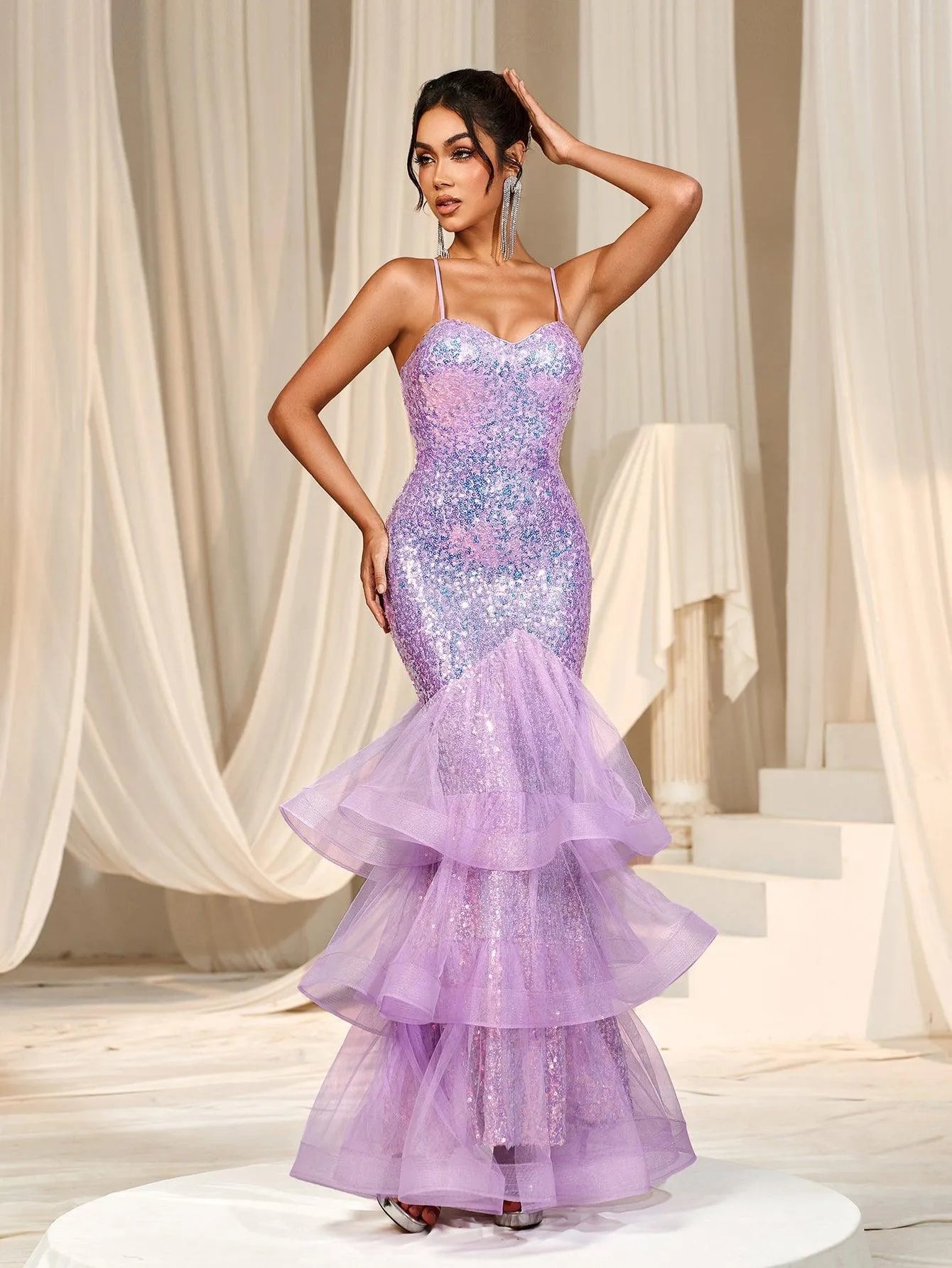 Backless Mermaid Hem Sequin Slip Prom Dress - Elonnashop