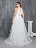 Plus Halter Neck Sleeveless Tulle Wedding Dress