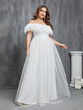 Plus Elegant Ruffle Trim Off Shoulder Tulle Wedding Dress